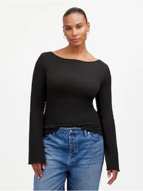Madewell Black Long Sleeve Ribbed Top